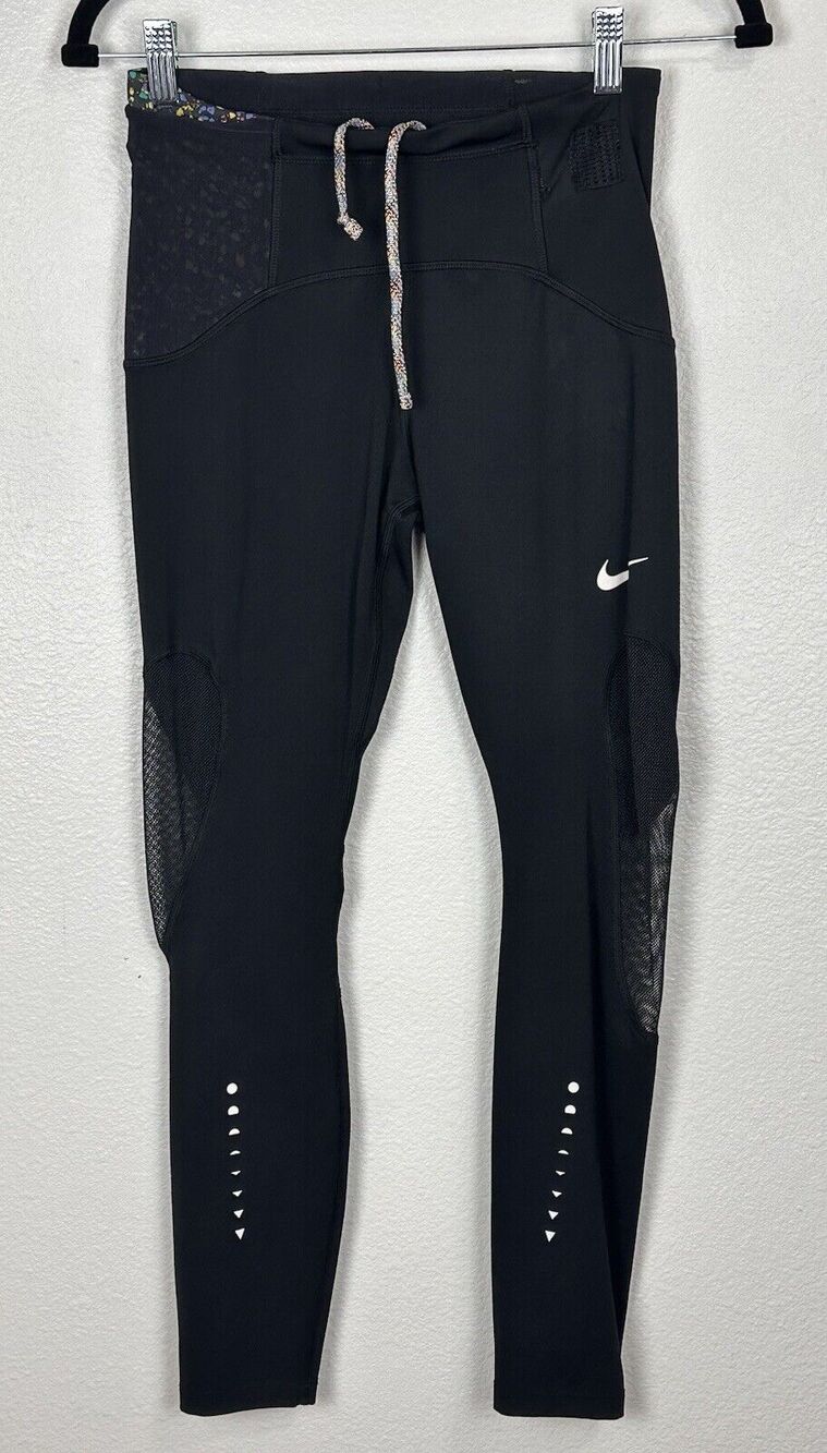 Nike Women’s Black Leggings Netting Stretch Yoga Running Adjustable Waist Small